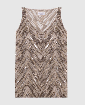 Brunello Cucinelli Beige silk top with embroidery and sequins MF940HN602