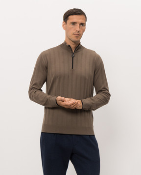 Stefano Ricci Brown wool jumper with contrast trim K303024L01F26346