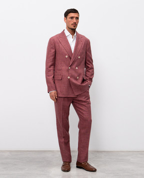 Brunello Cucinelli Burgundy suit made of wool, silk and linen MZ401LDPH