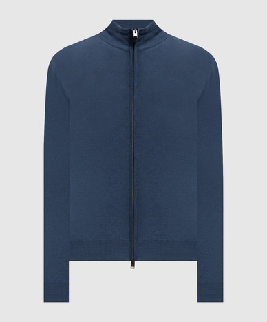 Blaue Wollstrickjacke