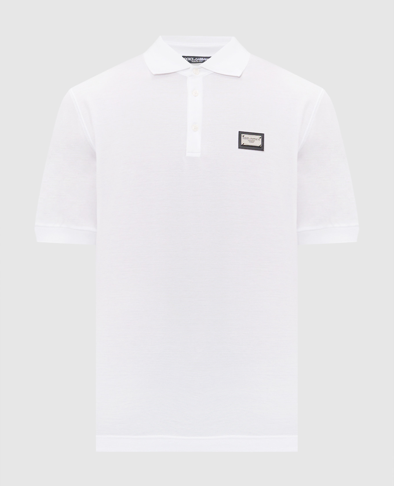 White polo with logo patch