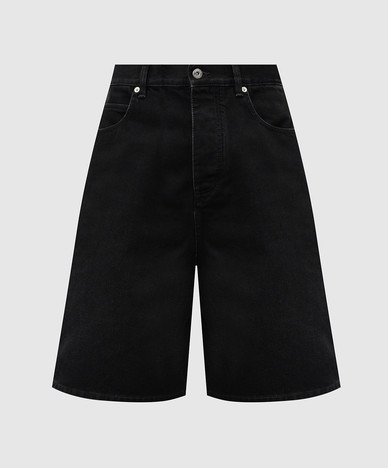 Black denim Bermuda shorts with logo patch