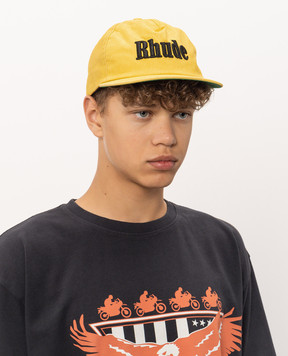 Rhude Yellow leather cap with logo embroidery RHFW26HA01741