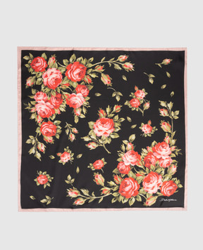 Dolce&Gabbana Black silk scarf with floral print FN092RGDDPM