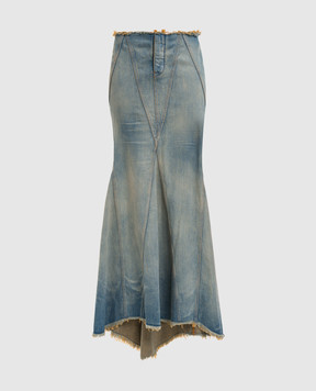 Off-White Blue maxi skirt with frayed effect 2YF02HF25DEN001