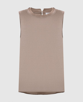 Peserico Brown silk top with monil chain A086272372E