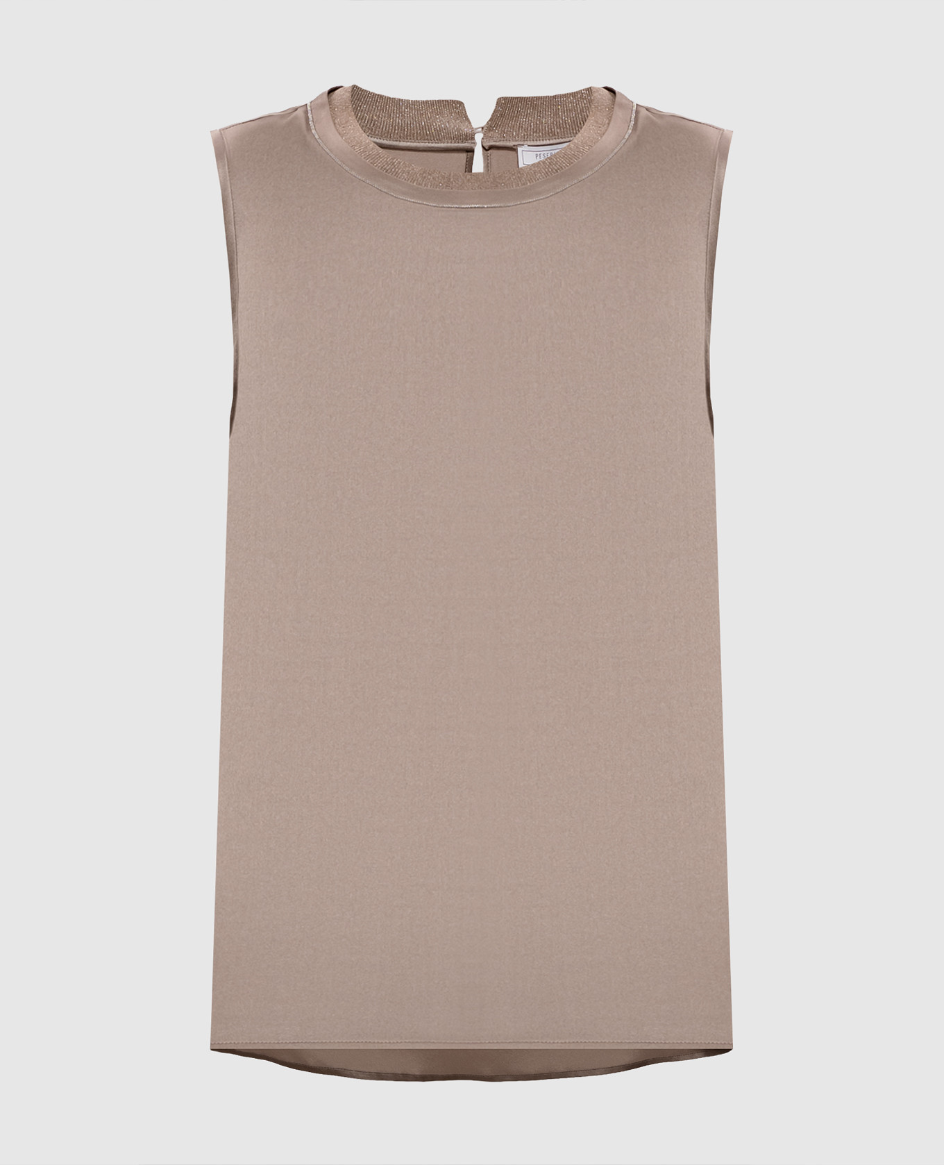 Brown silk top with monil chain