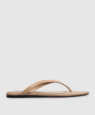 Beige leather flip-flops