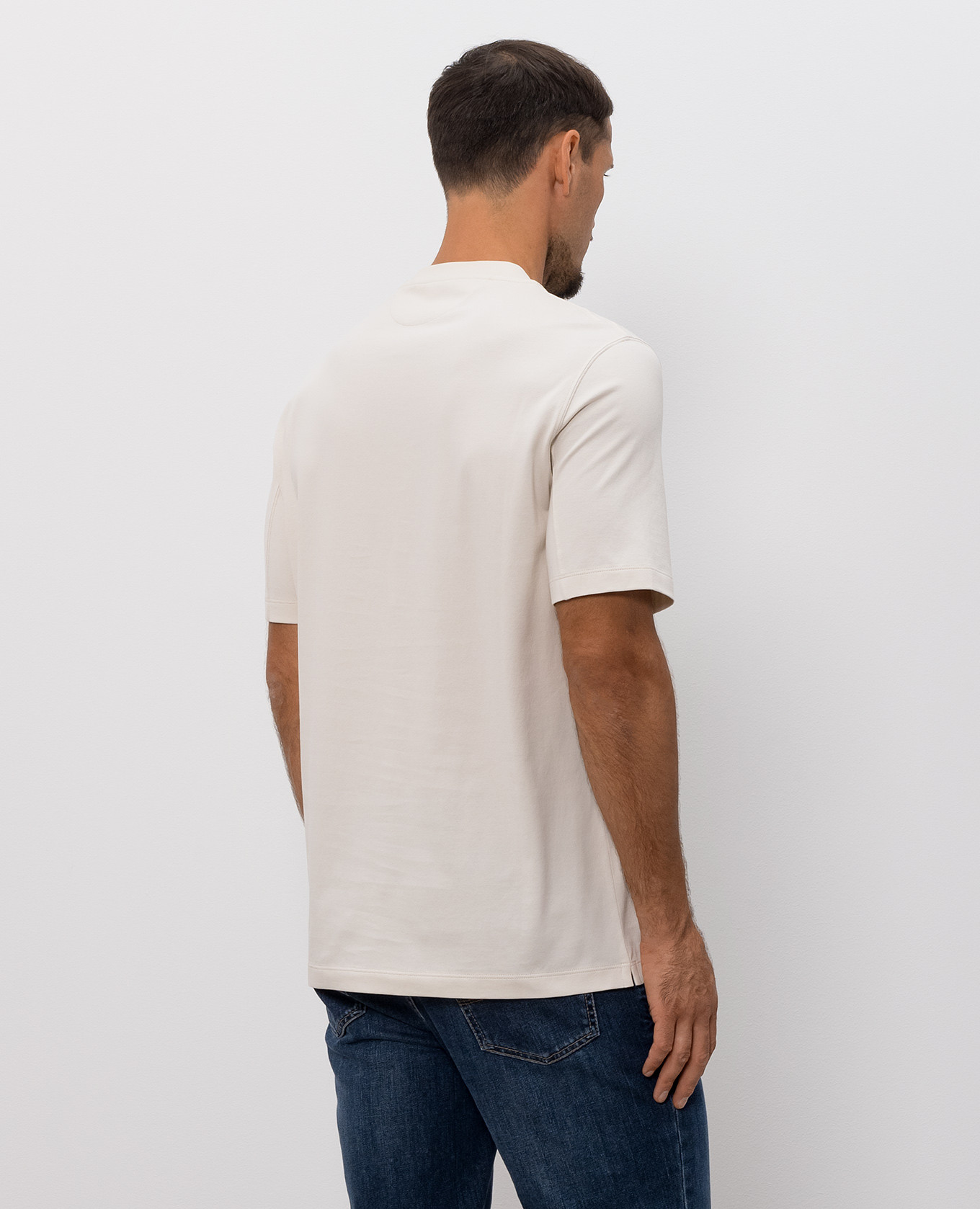 Beige straight-cut T-shirt with logo print Brunello Cucinelli 4