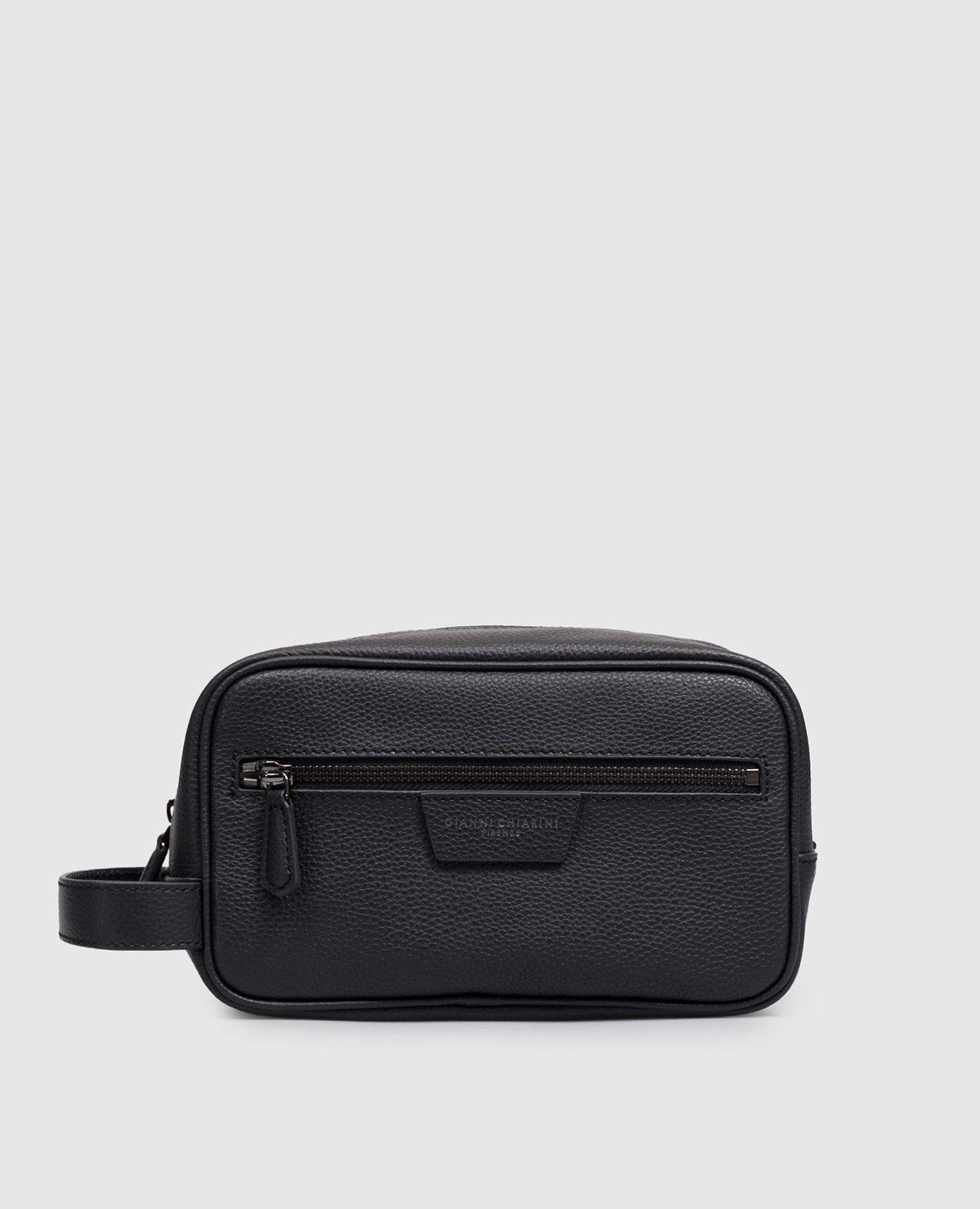 Blue leather toiletry bag with logo print