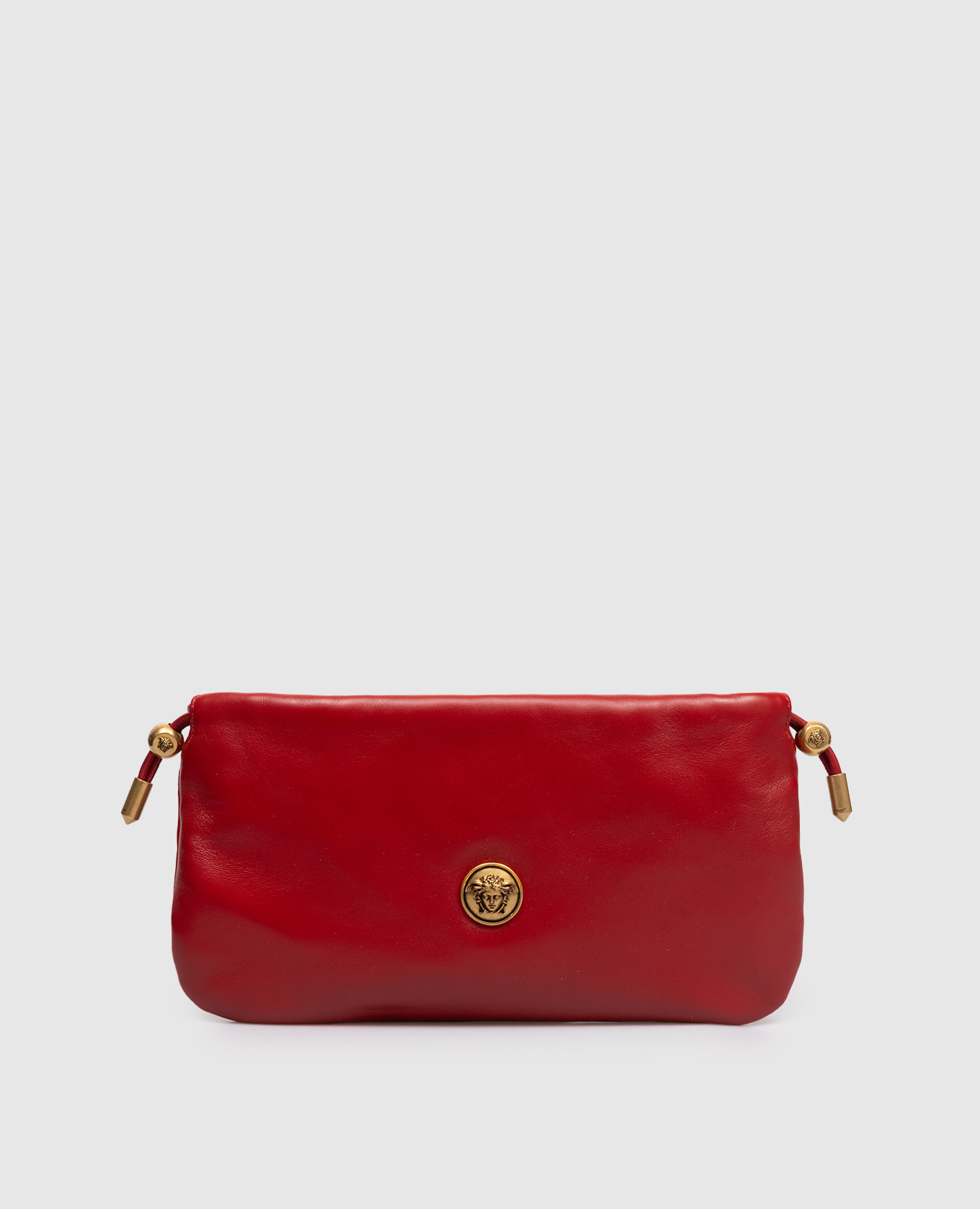 

Red leather female pouch bag with textured emblem Versace
