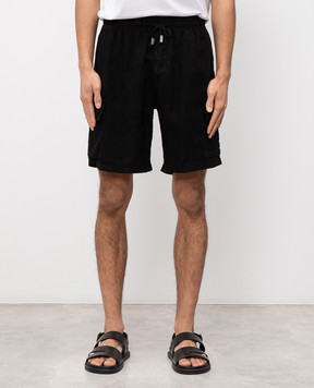 Vilebrequin Black linen cargo shorts BAIAU101