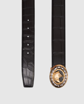Stefano Ricci Black crocodile leather belt with emblem N381CSC597T3