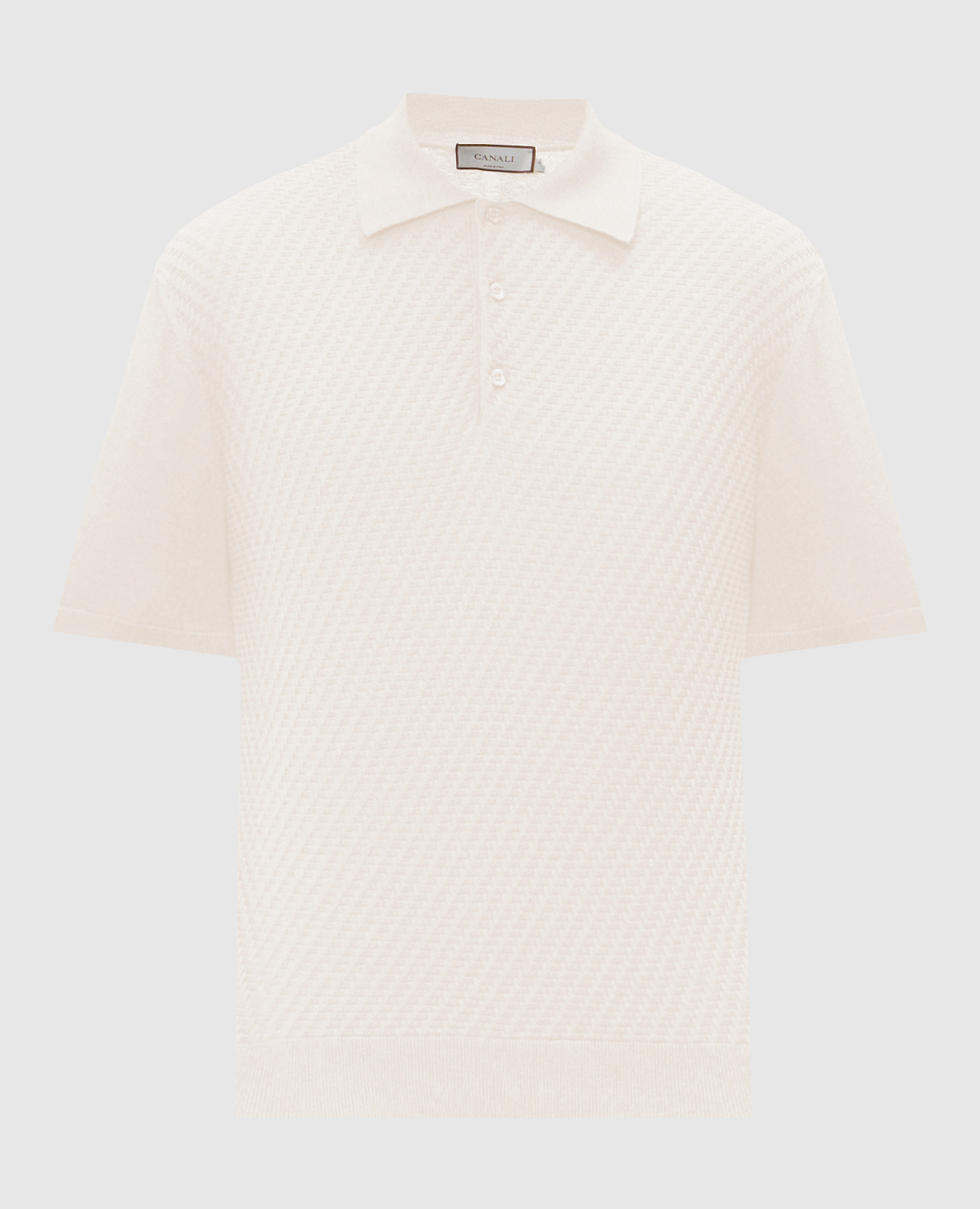 Beige cotton polo shirt with a pattern