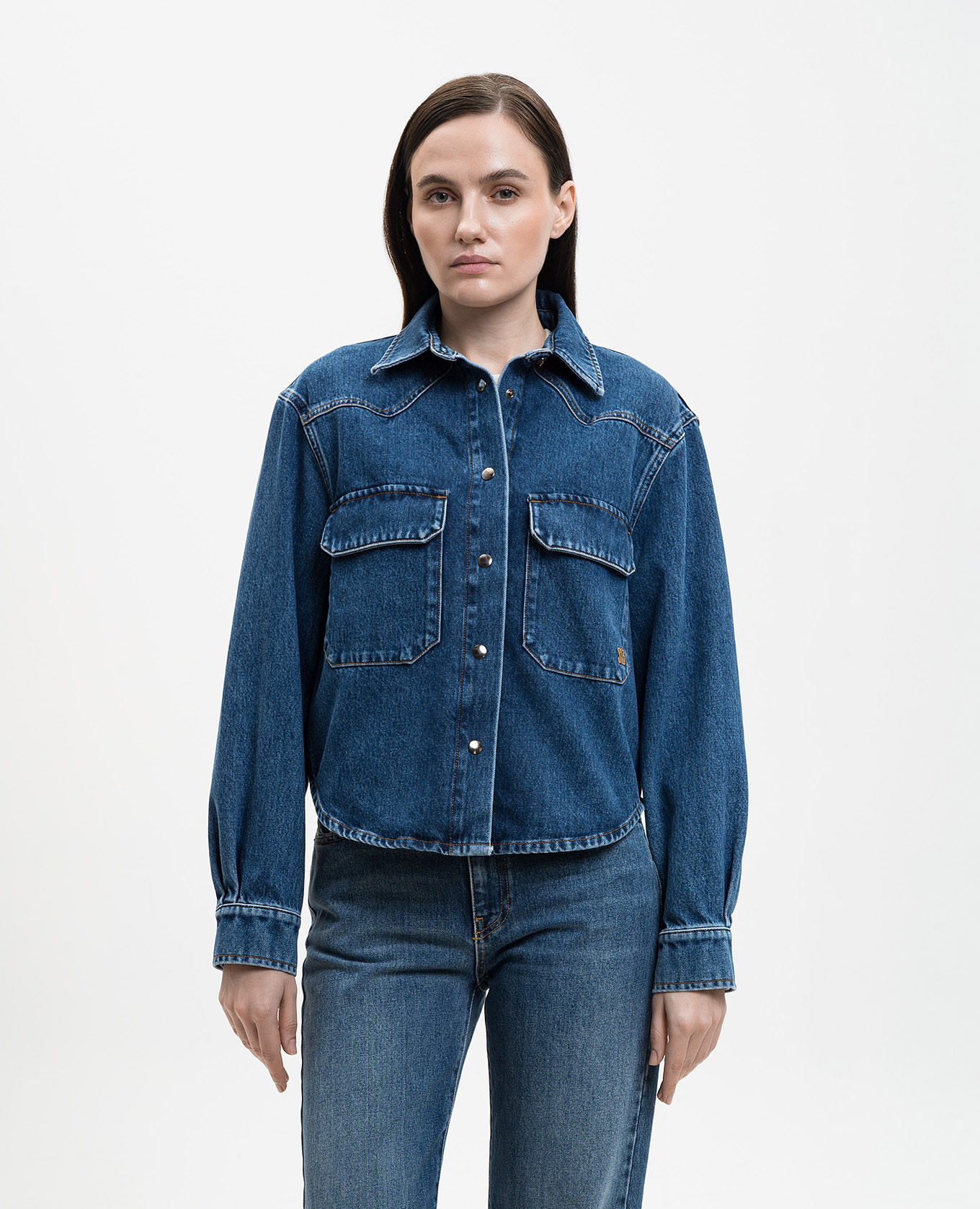 

Blue denim shirt with monogram embroidery Solotre