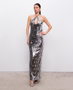Nissa Silver dress with sequins and crystals RRS16288