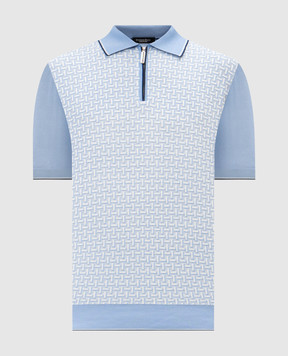 Stefano Ricci Blue polo shirt with patterned silk K414016P31F26167