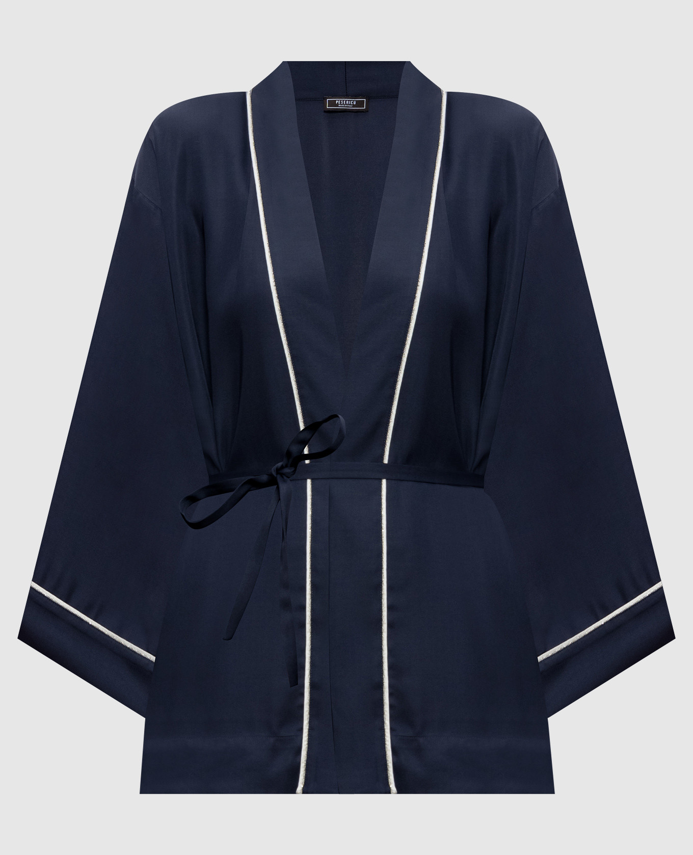 Blue wrap blouse with monil chain