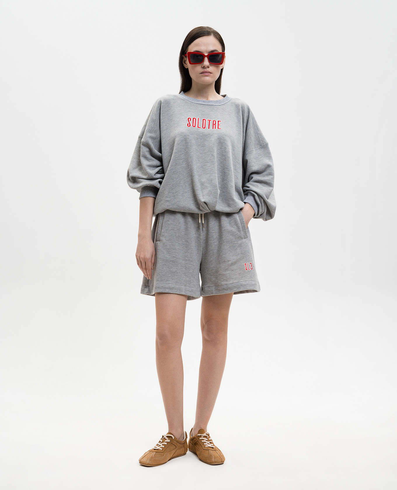 

Grey melange sweatshirt with logo embroidery Solotre