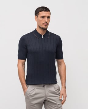 Enrico Mandelli Blue silk polo shirt 3K066A5675