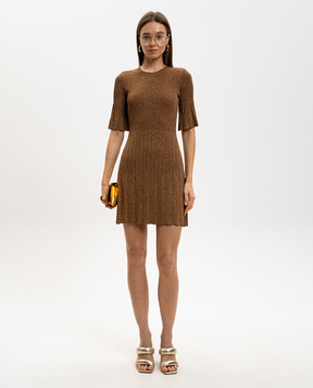 Twinset Brown ribbed dress with lurex 261TP3040