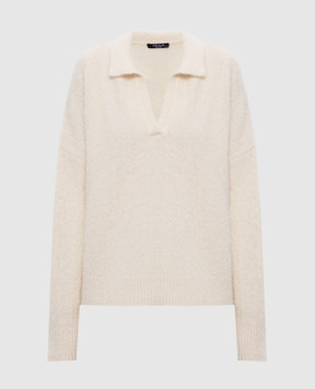Demiur White alpaca wool sweater with polo collar ALP102