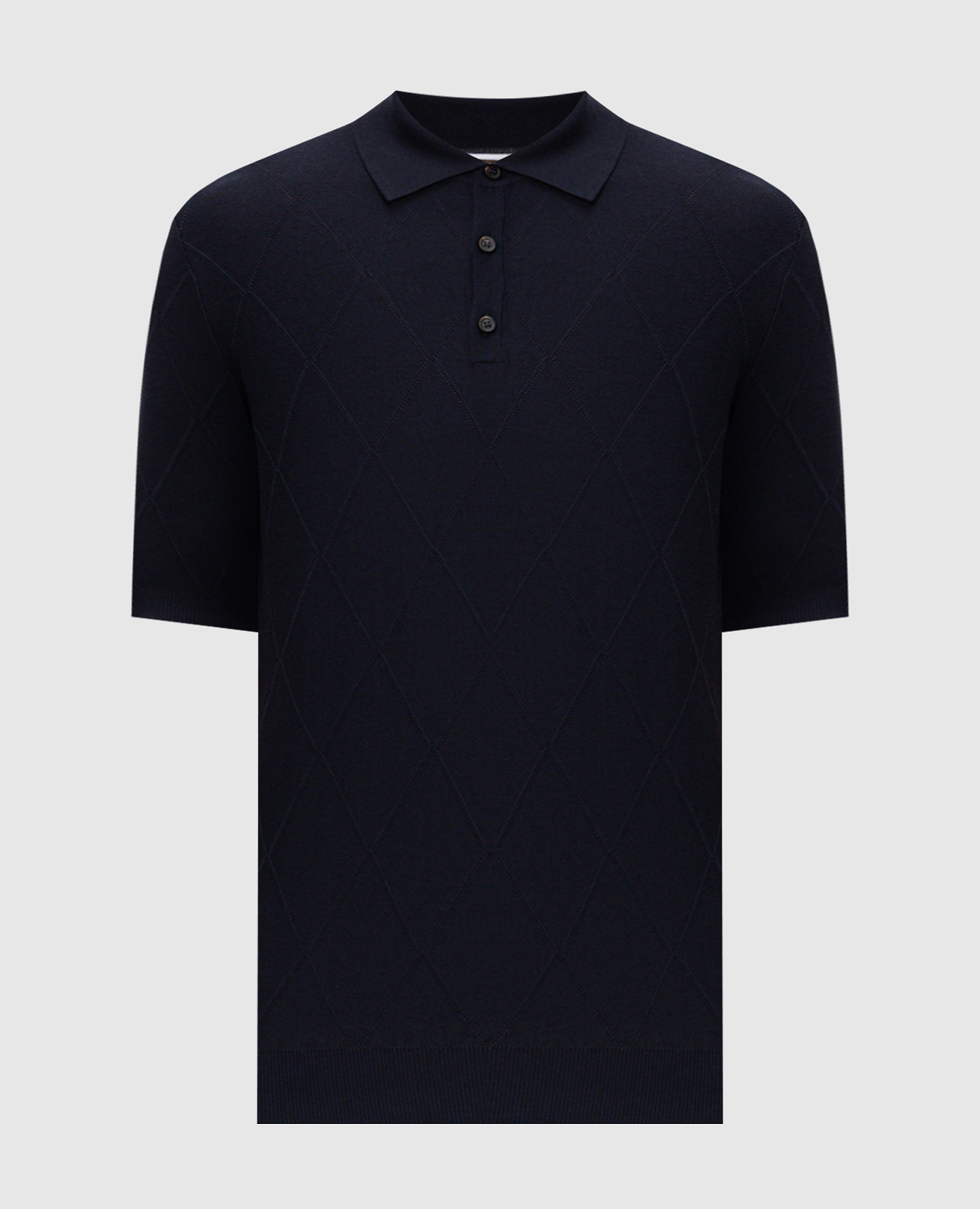 Blue polo shirt with geometric pattern