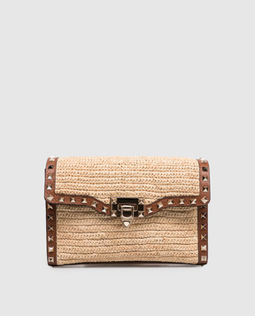 Valentino Beige Rockstud raffia crossbody bag 8W2B0R43UEN