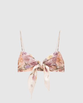 Twinset Beige linen top with floral print 261TT2564