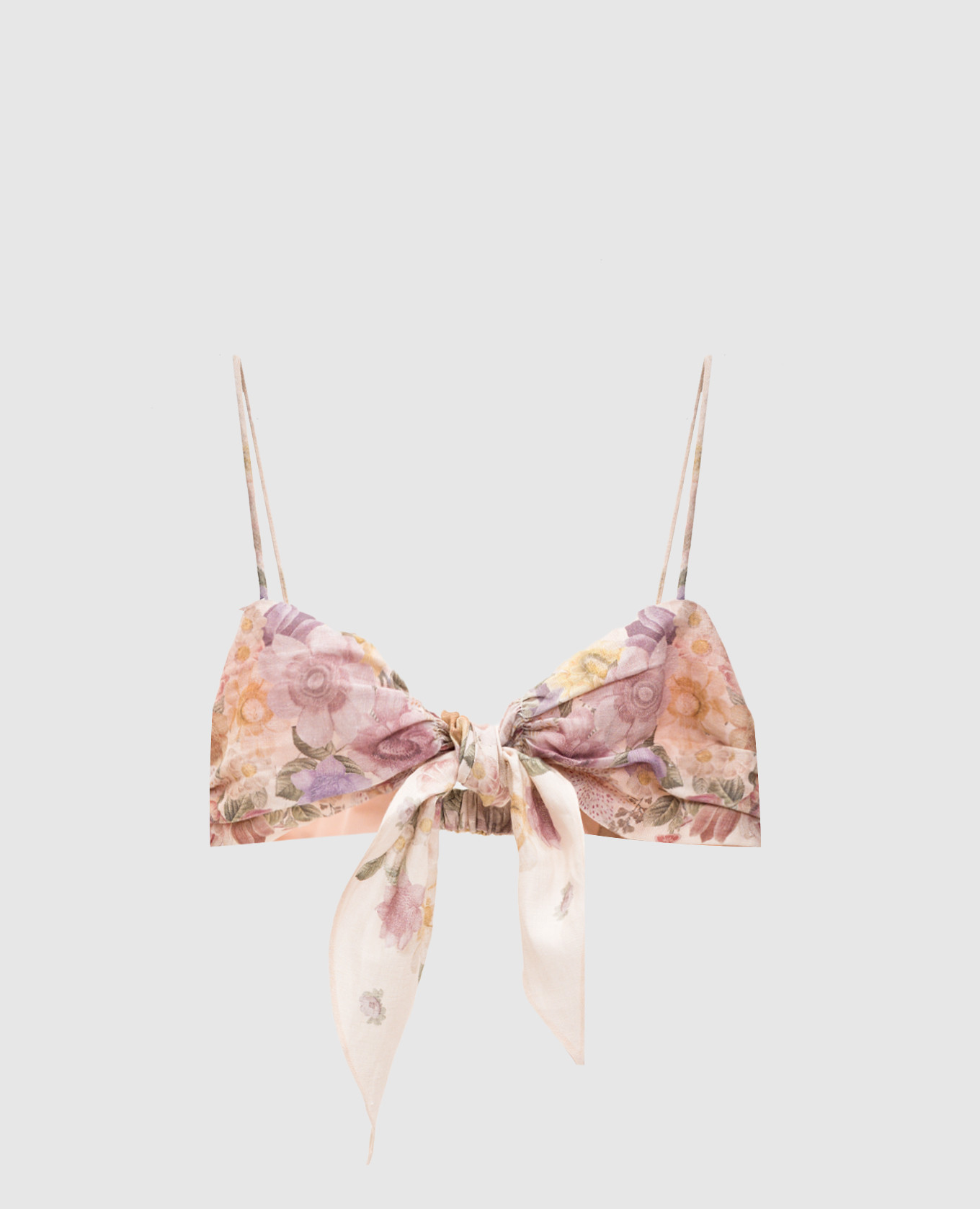 Top in lino beige con stampa floreale