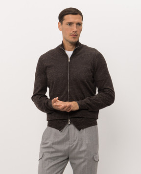 Brunello Cucinelli Brown melange cashmere, silk and linen cardigan MSY00106