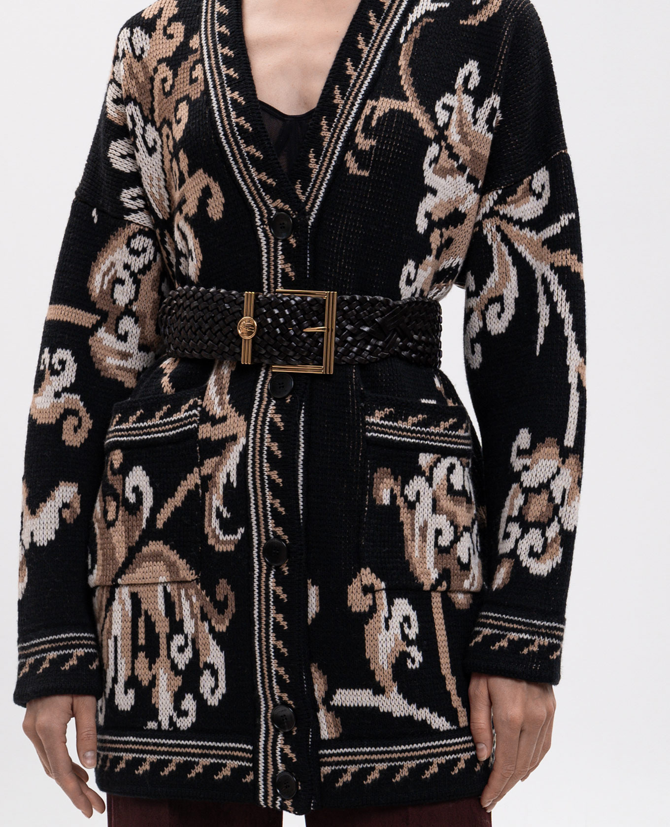 Brown leather braided belt Etro 2