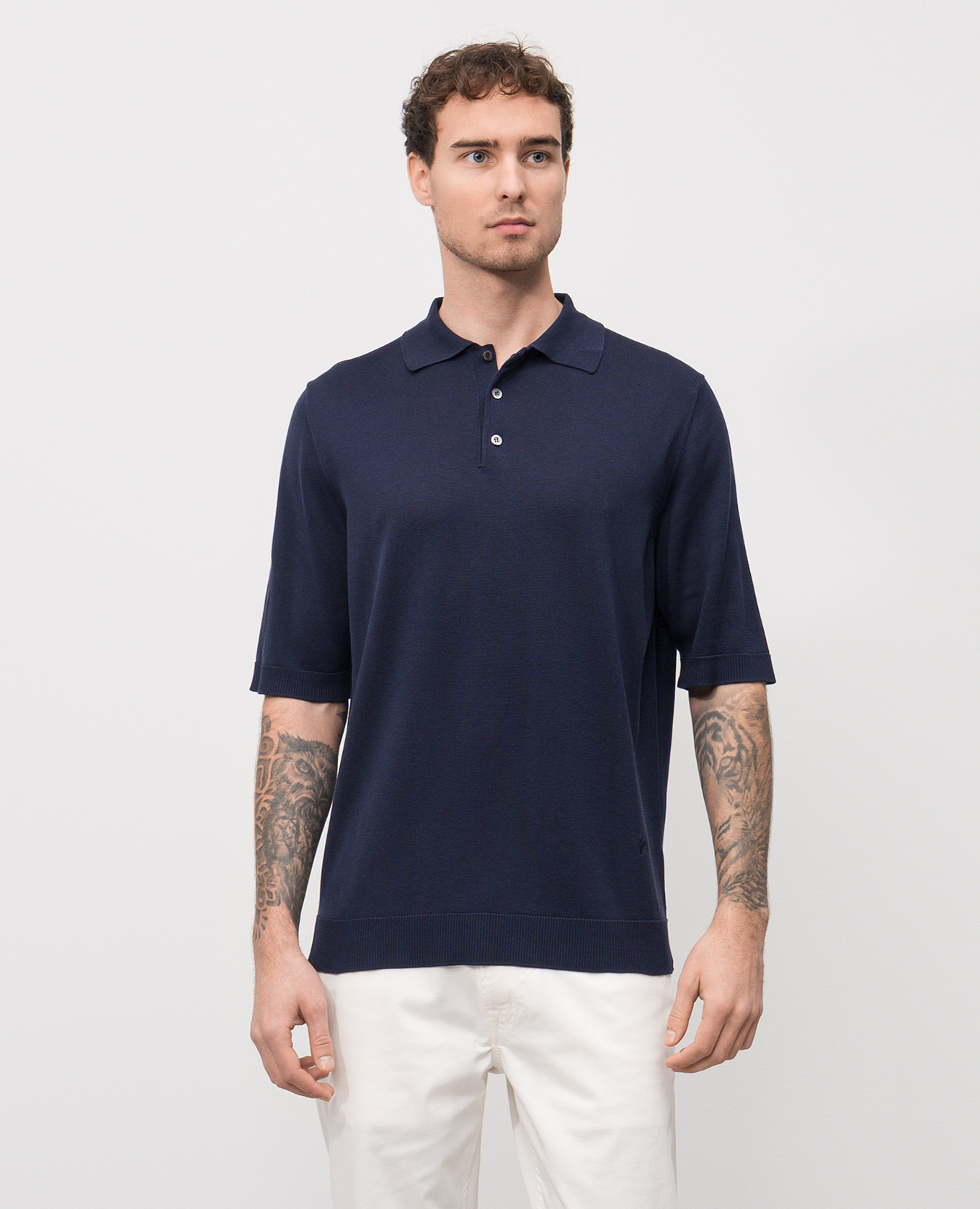Blue silk polo shirt ISAIA 3