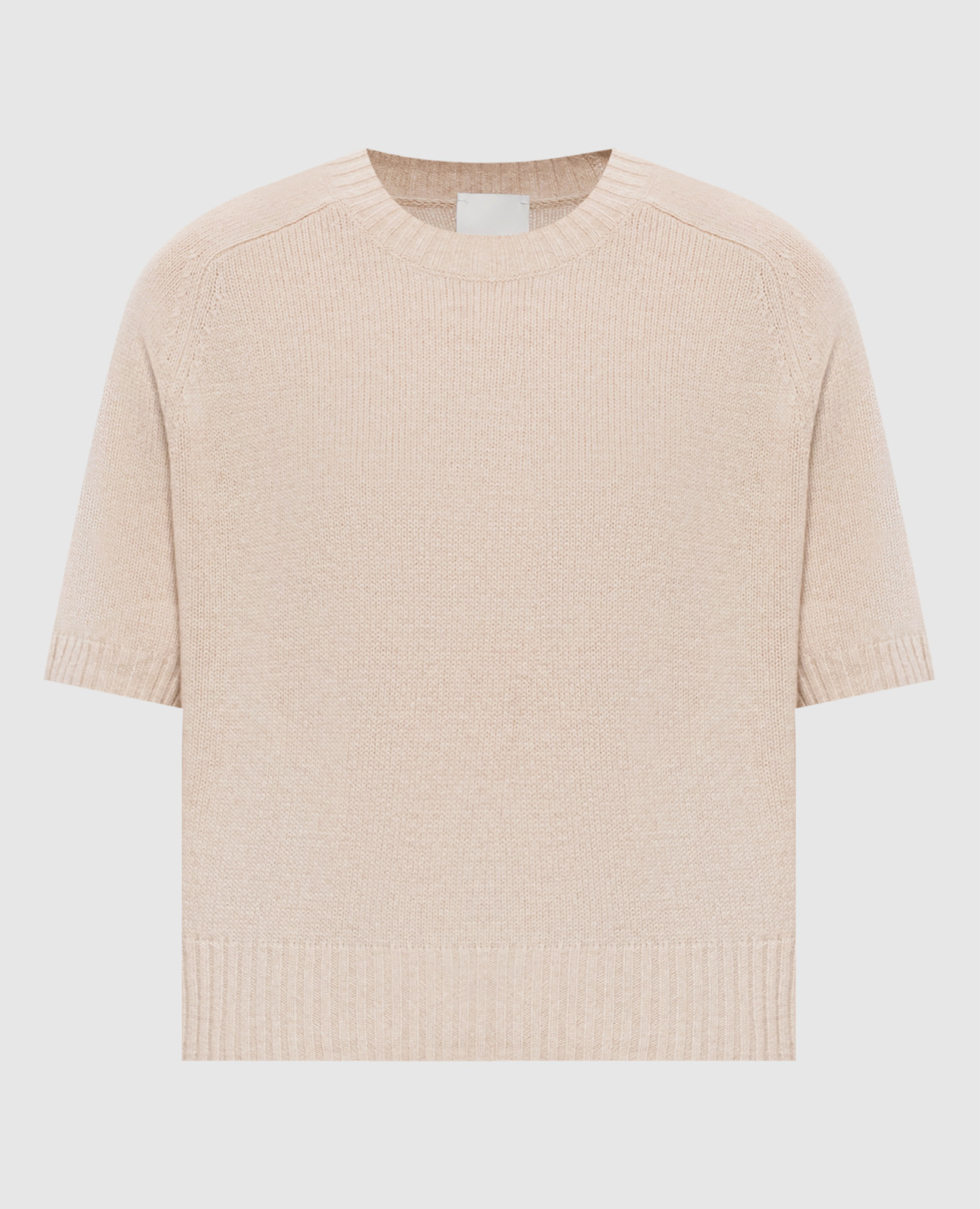 Beige cashmere short-sleeved sweater
