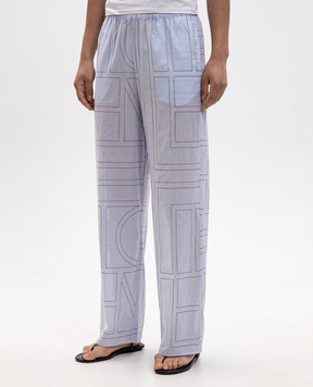 Toteme Blue pants with contrasting monogram embroidery 243WRB1092FB0239