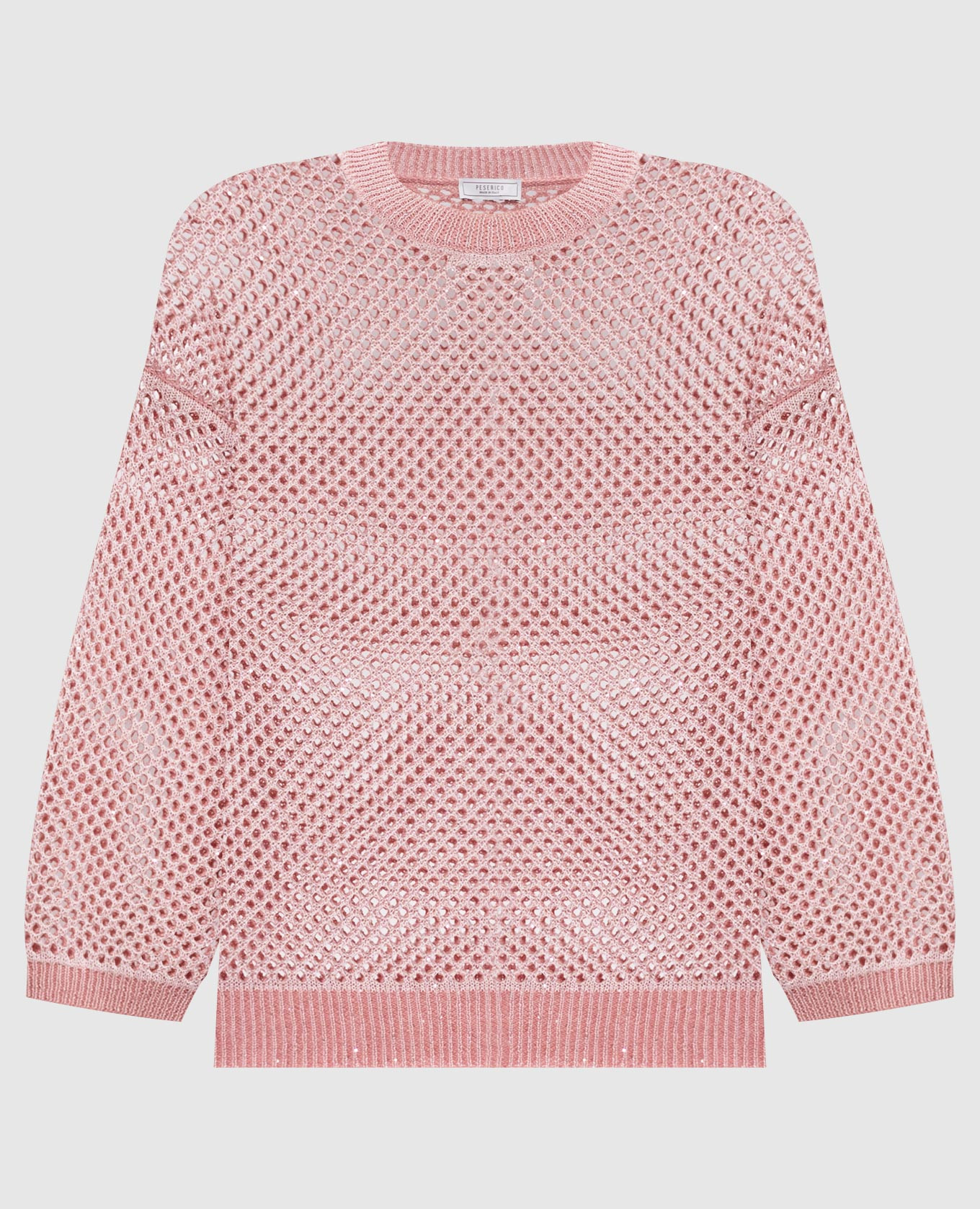 Pink openwork jumper with linen