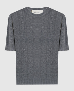 LISA YANG Nika gray cashmere patterned top 2026070