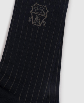 Brunello Cucinelli Blue striped socks with logo MCS93561