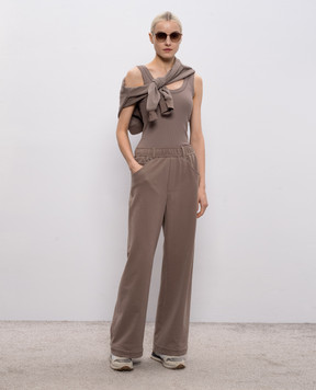 Brunello Cucinelli Brown ribbed tank top with monil chain MG902FP100