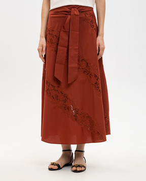 Twinset Terracotta midi skirt with embroidery 261TT2030