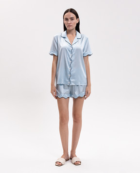 Dore & Rose Blue silk pajamas SCALLOPSILKSHORTSET