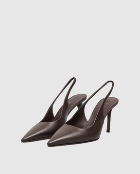 Brunello Cucinelli Brown leather slingbacks with monil chain MZSKC3256