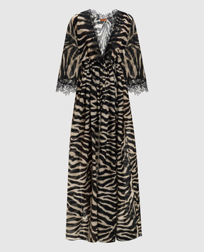 Ermanno Scervino Life Black animal print kimono maxi dress with lace D484Q702YAJI