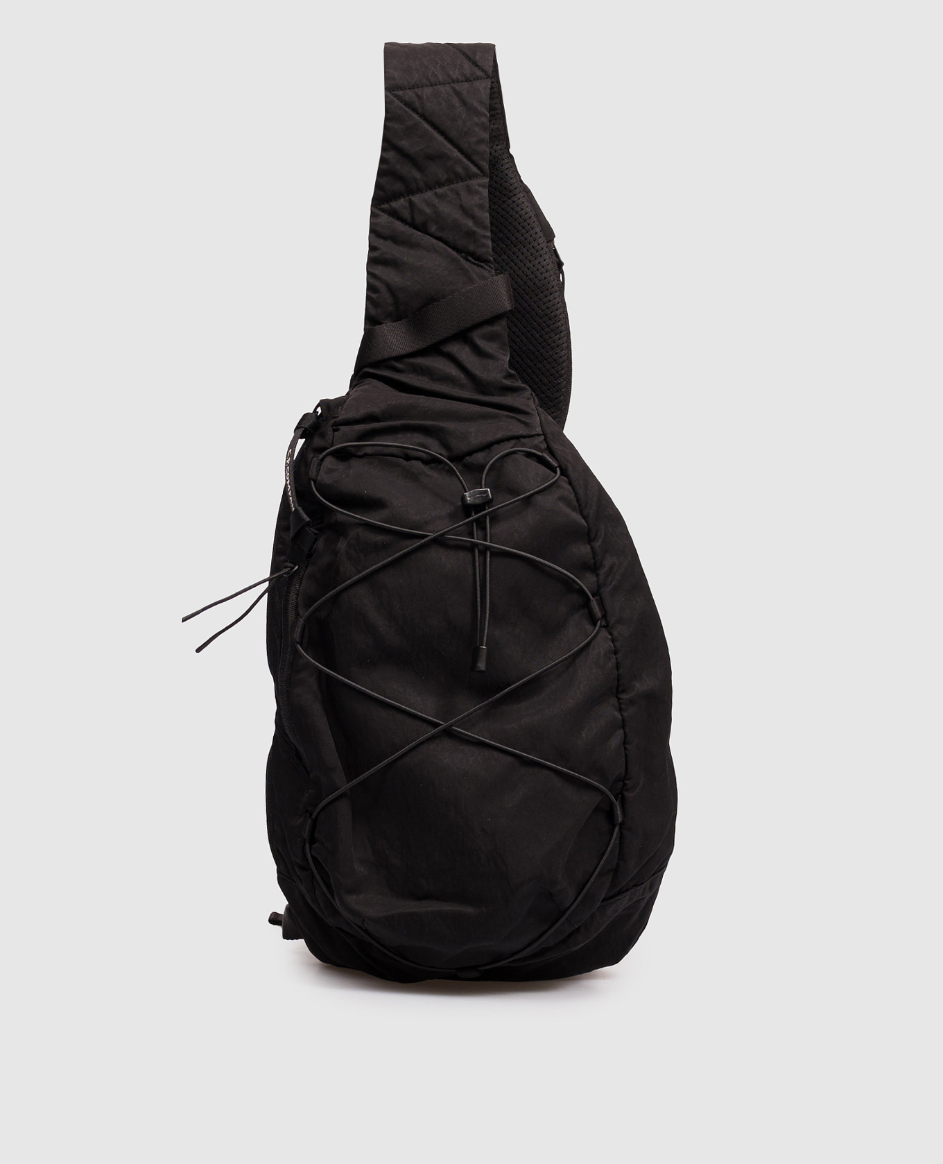 Black sling bag with logo patch