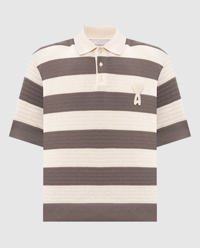Ami Paris Beige striped polo shirt with emblem HPL432KN0153