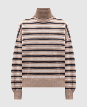 Brunello Cucinelli Beige striped wool, cashmere and silk turtleneck M16221903P