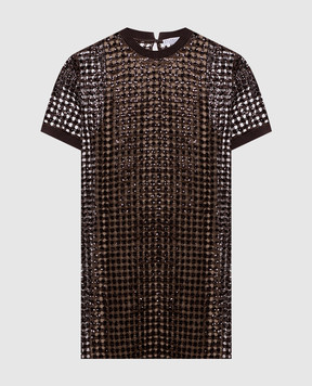 Brunello Cucinelli Brown openwork silk and linen dress with sequins MCBR11A90