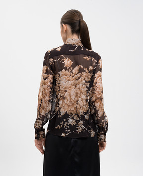 Dolce&Gabbana Brown silk blouse with floral print F5R64TIS1ZO