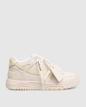 Off-White Out Of Office beige leather sneakers with Arrow logo OWIA259F25LEA0033117
