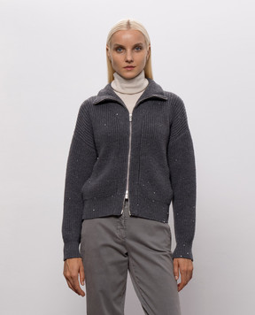 Peserico Gray wool cardigan with sequins A99234F0509336
